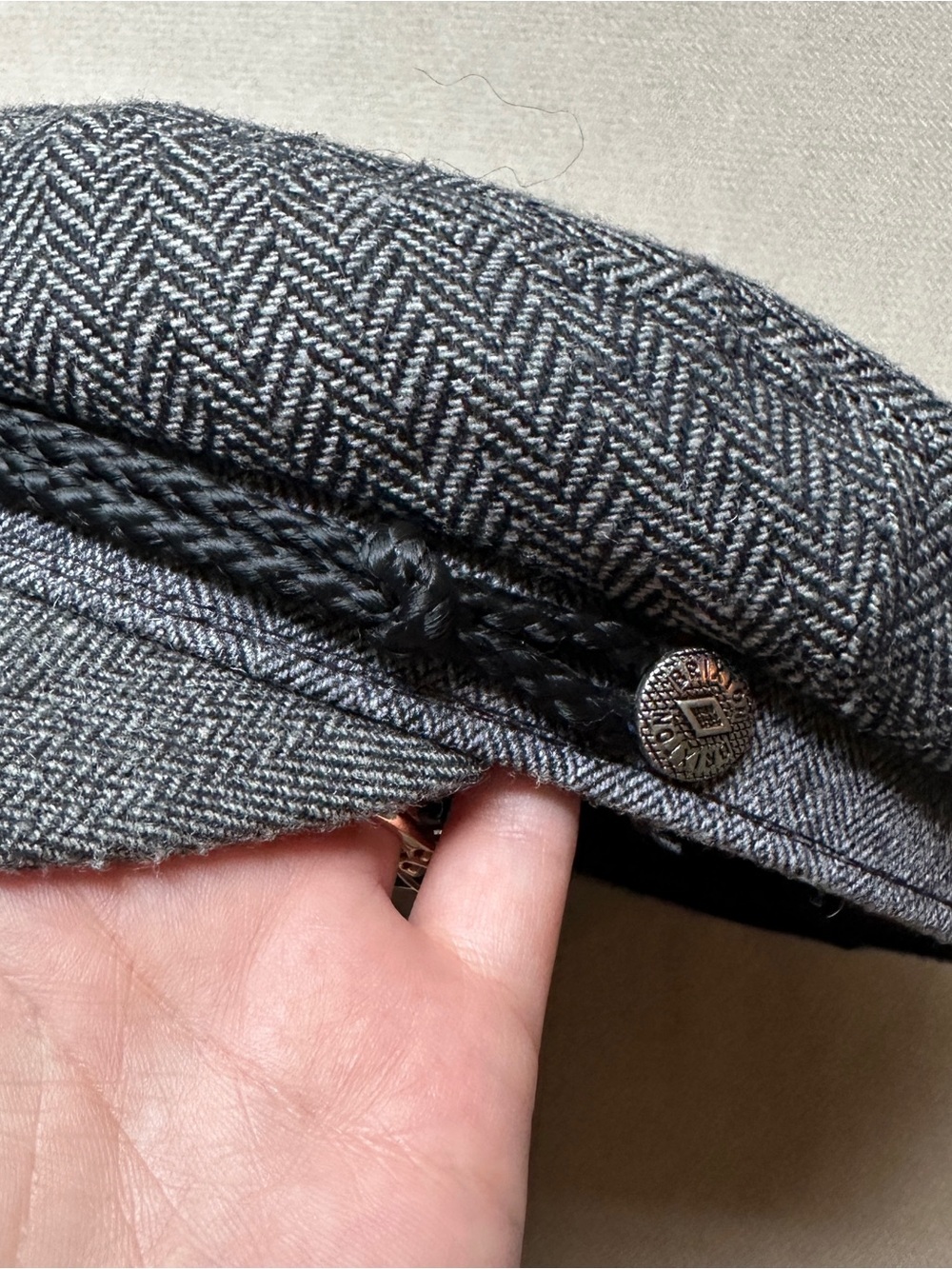 Brixton Gray Herringbone Newsboy Cap with Braided Band